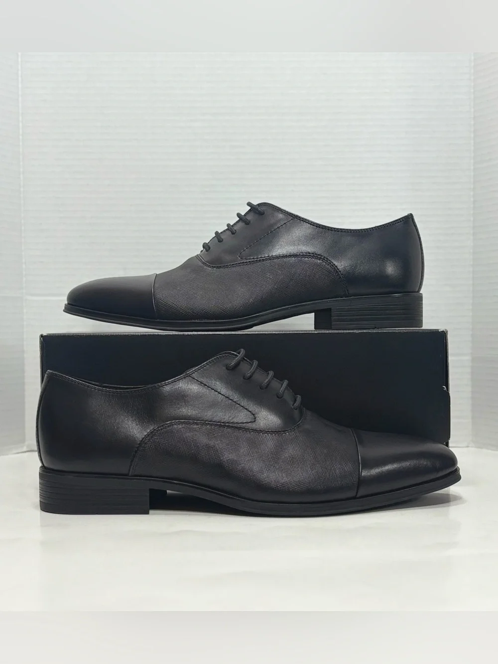 Size 10 Men Calvin Klein Men’s Drew Almond Toe Black Dress Shoes CMDREW NEW